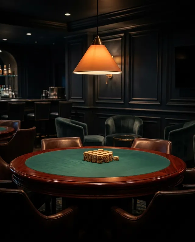 Mesa de poker com fichas douradas